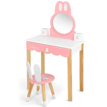 Load image into Gallery viewer, Kids Vanity Set Rabbit Makeup Dressing Table Chair Set with Mirror and Drawer-White
