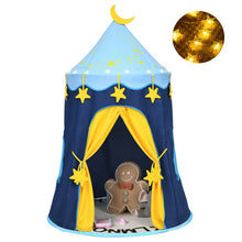 Load image into Gallery viewer, Indoor Outdoor Kids Foldable Pop Up Play Tent with Star Lights Carry Bag-Blue
