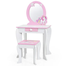 Load image into Gallery viewer, Kids Wooden Makeup Dressing Table and Chair Set with Mirror and Drawer-White
