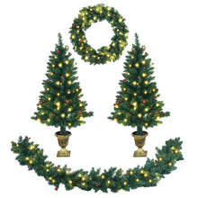 Load image into Gallery viewer, 4 Pieces Christmas Decoration Set with Garland Wreath and Entrance Trees
