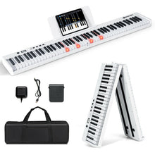 Load image into Gallery viewer, 88-Key Folding Semi Weighted Full Size Lighted Piano Keyboard-White
