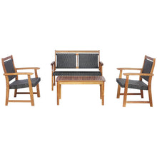 Load image into Gallery viewer, 4 Pieces Outdoor Patio Rattan Furniture Sofa Set with Acacia Wood Frame
