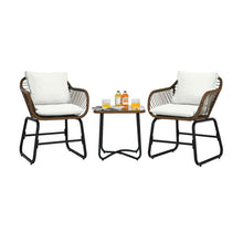 Load image into Gallery viewer, 3 Pieces Patio Rattan Bistro Set Cushioned Chair Glass Table Deck-White
