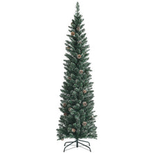Load image into Gallery viewer, Snowy Artificial Pencil Christmas Tree with Pine Cones-6 ft
