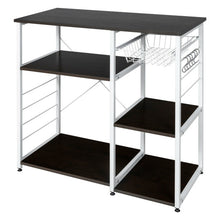 Load image into Gallery viewer, Industrial Kitchen Baker&#39;s Rack Microwave Shelf with 6 Hooks-Dark Brown
