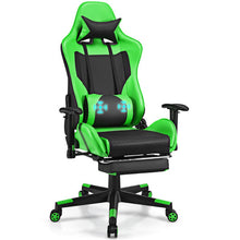 Load image into Gallery viewer, PU Leather Gaming Chair with USB Massage Lumbar Pillow and Footrest -Green
