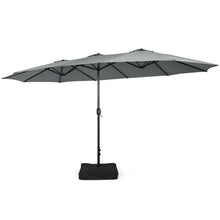Load image into Gallery viewer, 15 Feet Double-Sided Twin Patio Umbrella with Crank and Base Coffee in Outdoor Market-Gray
