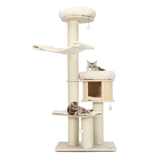 Load image into Gallery viewer, 4-Layer 68.5-Inch Wooden Cat Tree Condo Activity Tower with Sisal Posts-Natural
