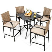 Load image into Gallery viewer, 5 Pieces Outdoor Rattan Bistro Bar Stool Table Set with Cushions
