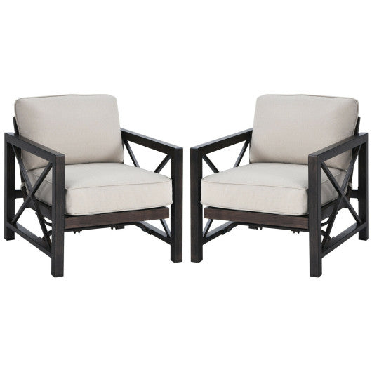 2 Pieces Patio Rocking Chairs Sofa With 6 Inch Thick Cushions Armrest-Beige