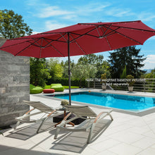 Load image into Gallery viewer, 15 Ft Patio LED Crank Solar Powered 36 Lights  Umbrella without Weight Base-Dark Red

