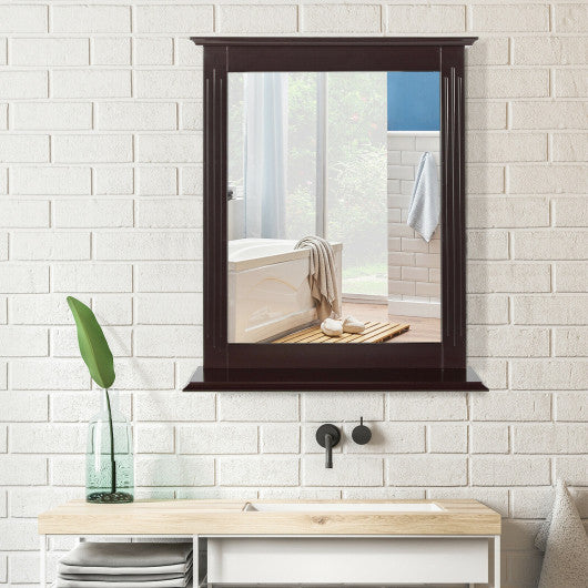 Wall-Mounted Multipurpose Vanity Mirror with Shelf -Brown