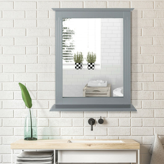 Wall-Mounted Multipurpose Vanity Mirror with Shelf -Gray