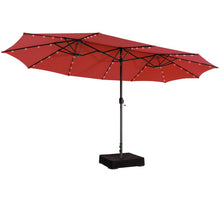 Load image into Gallery viewer, 15 Feet Double-Sided Patio Umbrella with 48 LED Lights-Dark Red
