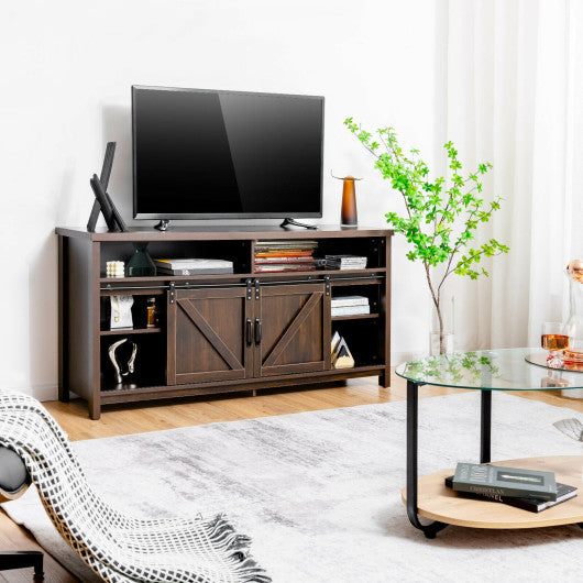 59 Inch TV Stand with Sliding Double Barn Door for TVs up to 65 Inch-Brown