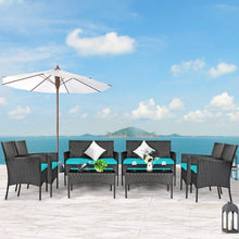 Load image into Gallery viewer, 8 Pieces Patio Cushioned Rattan Furniture Set-Turquoise
