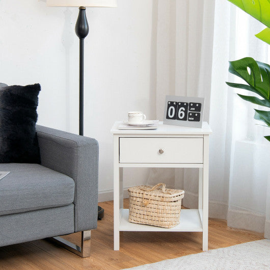 Wooden Storage Shelf for Bedroom and Living Room with Drawer-White