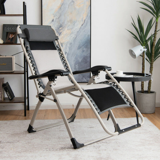 Padded Adjustable Folding Zero Gravity Reclining Lounge Chair-Black