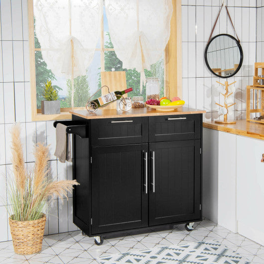 Heavy Duty Rolling Kitchen Cart with Tower Holder and Drawer-Black