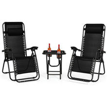 Load image into Gallery viewer, 3 Pieces Folding Portable Zero Gravity Reclining Lounge Chairs Table Set-Black
