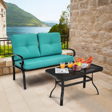 Load image into Gallery viewer, 2PCS Patio Loveseat Bench Table Furniture Set with Cushioned Chair-Turquoise

