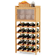 Load image into Gallery viewer, 20-Bottle Freestanding Bamboo Wine Rack Cabinet with Display Shelf and Glass Hanger-Natural
