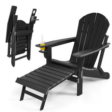 Load image into Gallery viewer, Patio All-Weather Folding Adirondack Chair with Pull-Out Ottoman-Black
