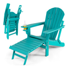 Load image into Gallery viewer, Patio All-Weather Folding Adirondack Chair with Pull-Out Ottoman-Turquoise

