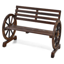 Load image into Gallery viewer, 2-Person Outdoor Wooden Wagon Wheel Garden Bench-Brown
