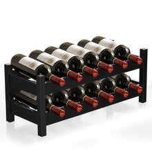Load image into Gallery viewer, 2-Tier 12 Bottles Bamboo Storage Shelf  Wine Rack-Brown
