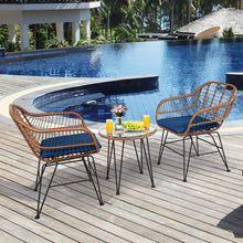 Load image into Gallery viewer, 3 Pieces Patio Rattan Bistro Set with Cushion-Navy

