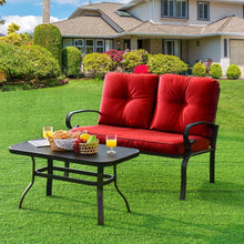 Load image into Gallery viewer, 2 Pieces Patio Loveseat Bench Table Furniture Set with Cushioned Chair-Red
