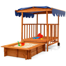 Load image into Gallery viewer, Kids Outdoor Wooden Retractable Sandbox with Cover and Built-in Wheels-Natural

