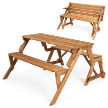 Load image into Gallery viewer, 2-in-1 Transforming Interchangeable Wooden Picnic Table Bench with Umbrella Hole-Dark Golden Brown
