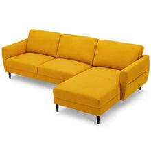 Load image into Gallery viewer, L-Shaped Fabric Sectional Sofa with Chaise Lounge and Solid Wood Legs-Yellow
