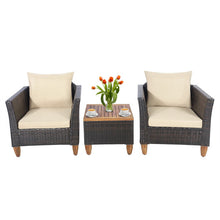 Load image into Gallery viewer, 3 Pieces Patio Rattan Bistro Furniture Set with Wooden Table Top-Brown

