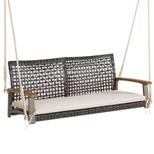 Load image into Gallery viewer, 2-Person Rattan Hanging Porch Swing Chair-Off White
