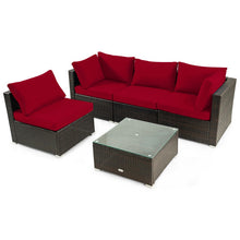Load image into Gallery viewer, 5 Pieces Cushioned Patio Rattan Furniture Set with Glass Table-Red

