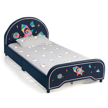 Load image into Gallery viewer, Kids Twin Size Upholstered Platform Bed with Rocket Pattern
