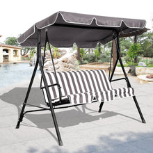 Load image into Gallery viewer, 3 Person Swing Outdoor Patio Canopy Awning Yard Furniture Hammock Steel-coffee
