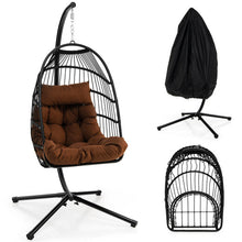 Load image into Gallery viewer, Patio Hanging Egg Chair with Stand Waterproof Cover and Folding Basket-Brown
