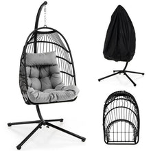 Load image into Gallery viewer, Patio Hanging Egg Chair with Stand Waterproof Cover and Folding Basket-Gray
