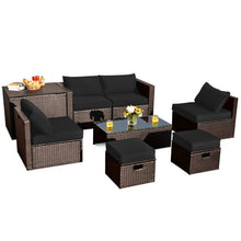 Load image into Gallery viewer, 8 Pieces Patio Space-Saving Rattan Furniture Set with Storage Box and Waterproof Cover-Black
