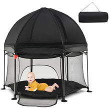 Load image into Gallery viewer, 53 Inch Outdoor Baby Playpen with Canopy and Carrying Bag Portable Play Yard Toddlers-Black
