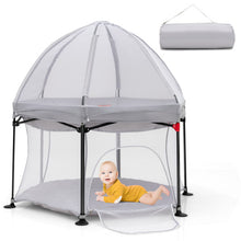 Load image into Gallery viewer, 53 Inch Outdoor Baby Playpen with Canopy and Carrying Bag Portable Play Yard Toddlers-Gray
