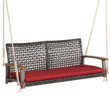 Load image into Gallery viewer, 2-Person Rattan Hanging Porch Swing Chair-Red
