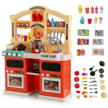 Load image into Gallery viewer, 69 Pieces Kitchen Playset Toys with Realistic Lights and Sounds-Orange
