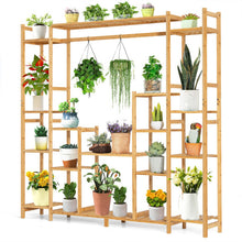 Load image into Gallery viewer, 9-Tier Bamboo Potted Plant Stand with Hanging Rack
