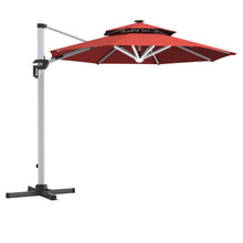 Load image into Gallery viewer, 10 Feet 360° Rotation Aluminum Solar LED Patio Cantilever Umbrella without Weight Base-Dark Red
