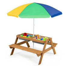 Load image into Gallery viewer, 3-in-1 Kids Outdoor Picnic Water Sand Table with Umbrella Play Boxes-Yellow
